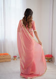 Peach Glow Elegance Saree with Golden Border