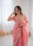 Peach Glow Elegance Saree with Golden Border