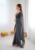 Midnight Black Elegance Saree with Floral Border