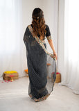 Midnight Black Elegance Saree with Floral Border