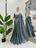 Smoky Grey Elegance Embellished Saree