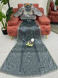 Smoky Grey Elegance Embellished Saree