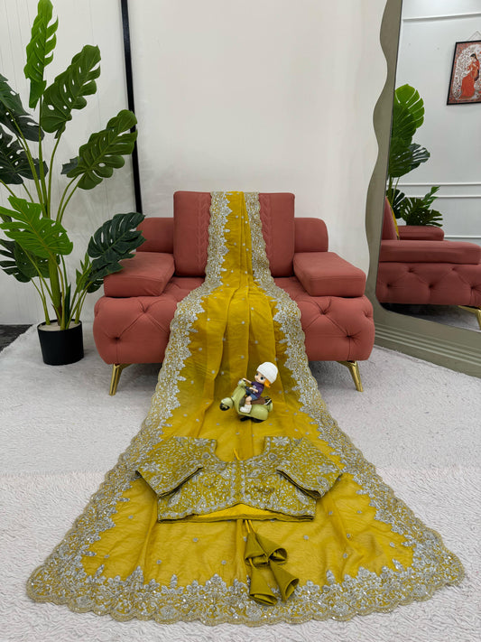 Designer Yellow Net Saree with Intricate Embellishments