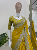 Designer Yellow Net Saree with Intricate Embellishments