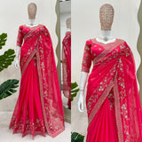 Bridal Red Elegance Saree with Heavy Embroidery