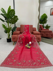 Bridal Red Elegance Saree with Heavy Embroidery