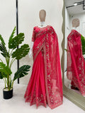 Bridal Red Elegance Saree with Heavy Embroidery