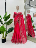 Bridal Red Elegance Saree with Heavy Embroidery