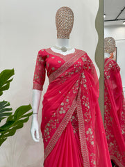 Bridal Red Elegance Saree with Heavy Embroidery