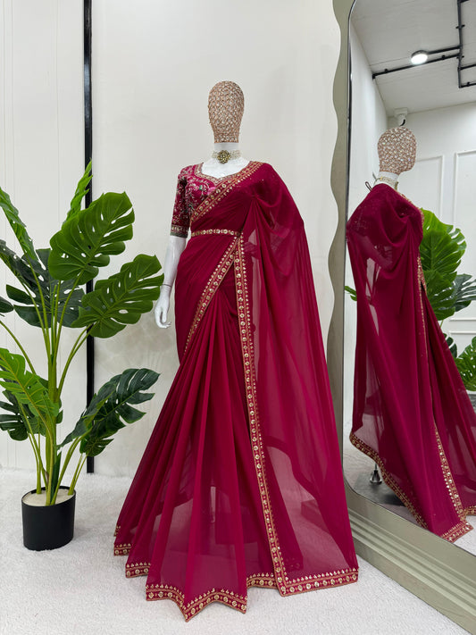 Wine Red Elegance Saree with Designer Border
