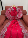 Radiant Rani Pink Saree with Elegant Silver Detailing