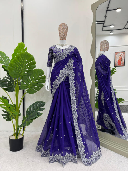 Royal Purple Elegance Saree with Heavy Embroidery