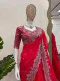 Radiant Rani Pink Saree with Elegant Silver Detailing