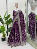 Royal Plum Embroidered Saree
