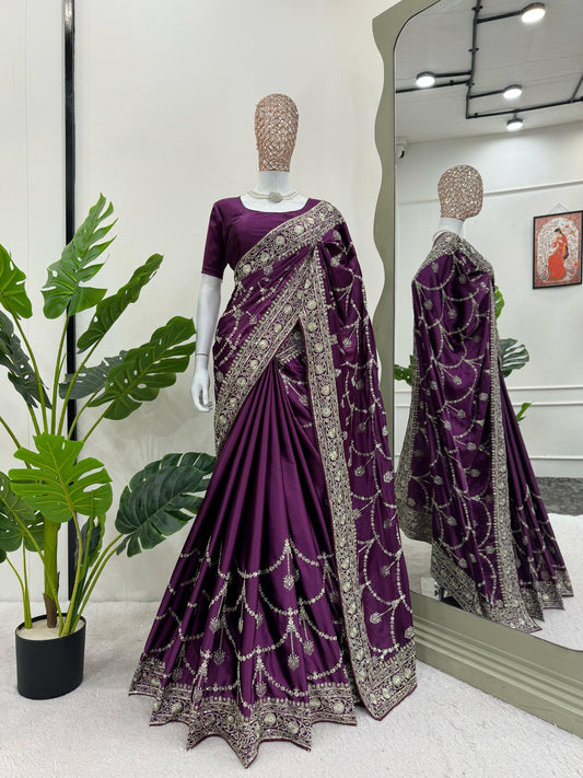Royal Plum Embroidered Saree