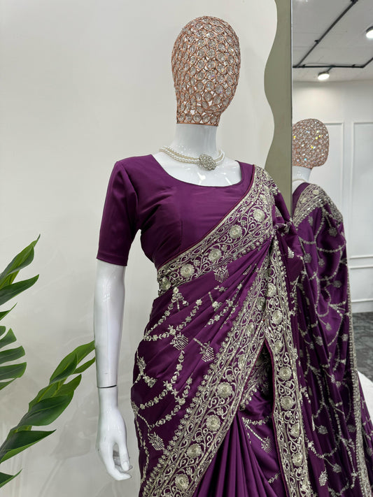 Royal Plum Embroidered Saree