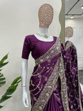 Royal Plum Embroidered Saree