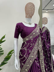 Royal Plum Embroidered Saree