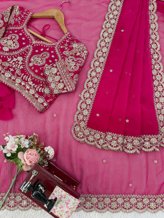 Blush Royale Pink Saree with Elegant Zari Touch
