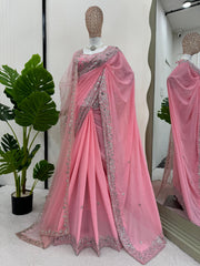 Blush Pink Dream Saree with Luxe Embroidery