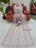 Soft Blush Dream Saree with Floral Detailing
