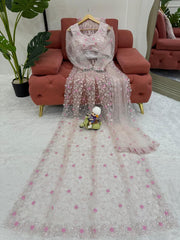 Soft Blush Dream Saree with Floral Detailing