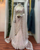 Soft Blush Dream Saree with Floral Detailing