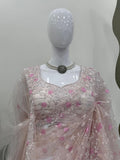 Soft Blush Dream Saree with Floral Detailing