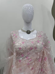Soft Blush Dream Saree with Floral Detailing