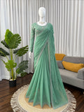 Sage Green Luxe Saree with Floral Detailing