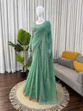 Sage Green Luxe Saree with Floral Detailing