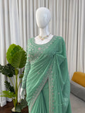 Sage Green Luxe Saree with Floral Detailing