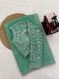 Sage Green Luxe Saree with Floral Detailing