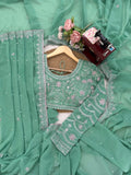 Sage Green Luxe Saree with Floral Detailing