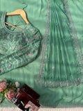 Sage Green Luxe Saree with Floral Detailing