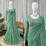 Sage Green Luxe Saree with Floral Detailing