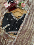Mocha Gold Elegance Saree with Subtle Embroidery