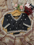 Mocha Gold Elegance Saree with Subtle Embroidery