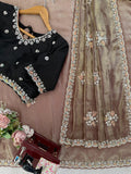 Mocha Gold Elegance Saree with Subtle Embroidery