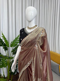 Mocha Gold Elegance Saree with Subtle Embroidery