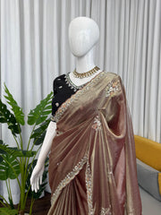 Mocha Gold Elegance Saree with Subtle Embroidery