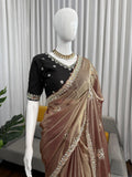 Mocha Gold Elegance Saree with Subtle Embroidery