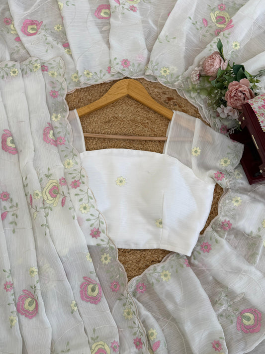 Ivory Blossom Elegance Saree