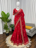 Royal Red Charm Saree with Golden Zari Work