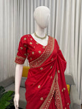 Royal Red Charm Saree with Golden Zari Work