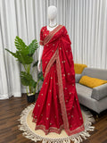 Royal Red Charm Saree with Golden Zari Work