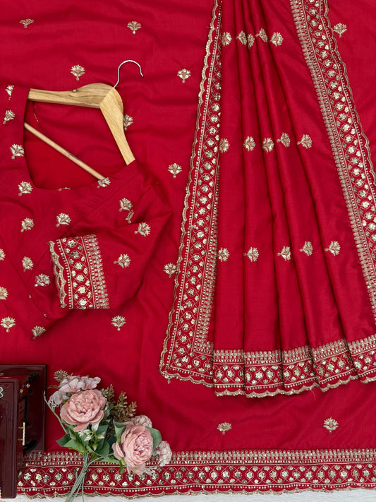 Royal Red Charm Saree with Golden Zari Work