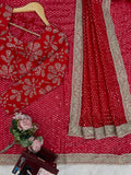 Ruby Sparkle Elegance Saree with Golden Border