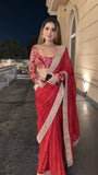 Ruby Sparkle Elegance Saree with Golden Border