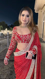 Ruby Sparkle Elegance Saree with Golden Border